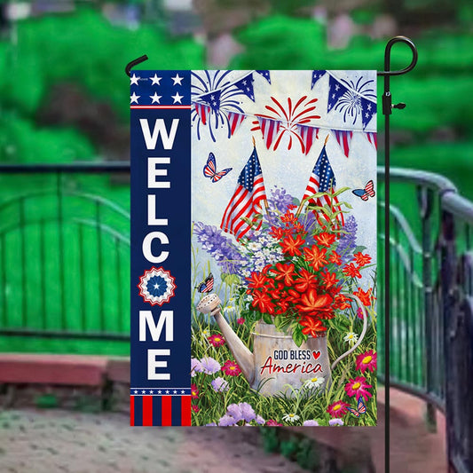 God Bless America Flag 4th Of July American Wreath Flag Patriot Garden Decor - Pvr