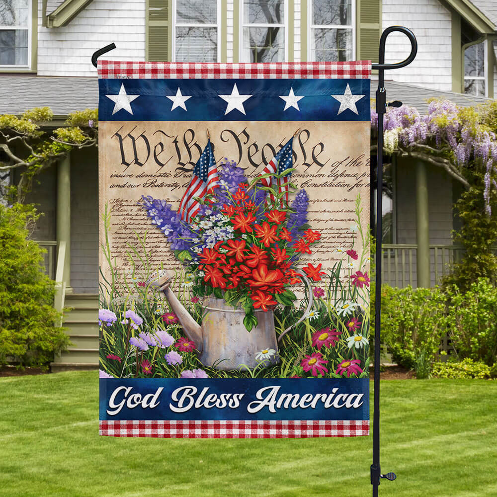 God Bless America Flowers Flag Patriotic Home Decor Gifts For 4Th Of July - Pvr
