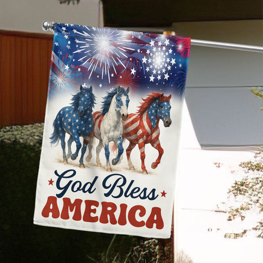 God Bless America Horse Flag Patriotic Home Decor Gifts For 4Th Of July - Pvr