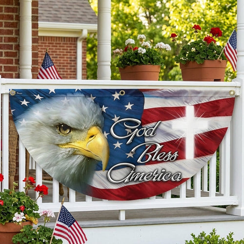 American Fan Flag Eagle God Bless America Fan Flag Patriotic Home Decor - Pvr