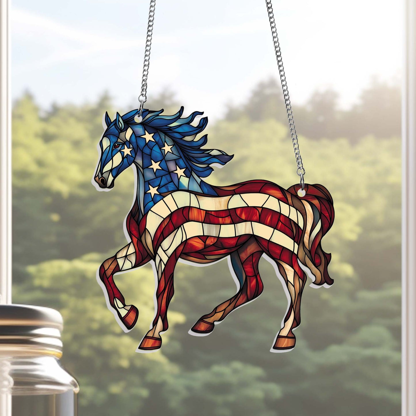 Patriotic Horse 4th Of July Suncatcher Independence Day Window Hanging Patriotic Gifts - Pvr