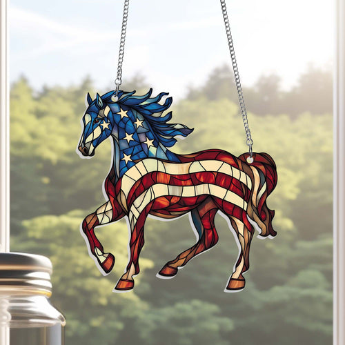 Patriotic Horse 4th Of July Suncatcher Independence Day Window Hanging Patriotic Gifts - Pvr