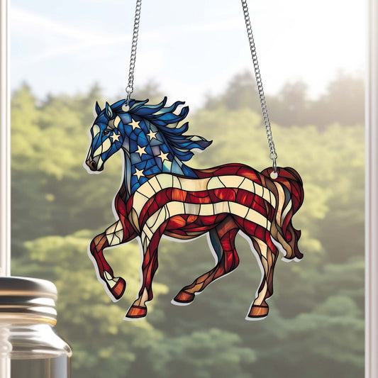 Patriotic Horse 4th Of July Suncatcher Independence Day Window Hanging Patriotic Gifts - Pvr