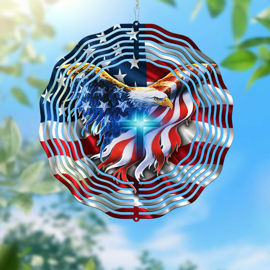 Patriotic Eagle With Christian Cross American Wind Spinner 4Th Of July Home Decor - Pvr