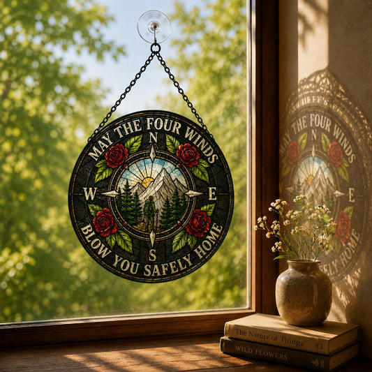 May The Four Winds Blow You Safely Home Hiking Stained Glass Suncatcher Vintage Decor For Hiker - Pvr