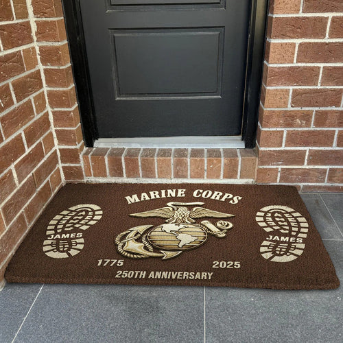 Custom US Marine Corps Doormat 250th Anniversary Outdoor Decor Patriotic Gift For Family - Pvr