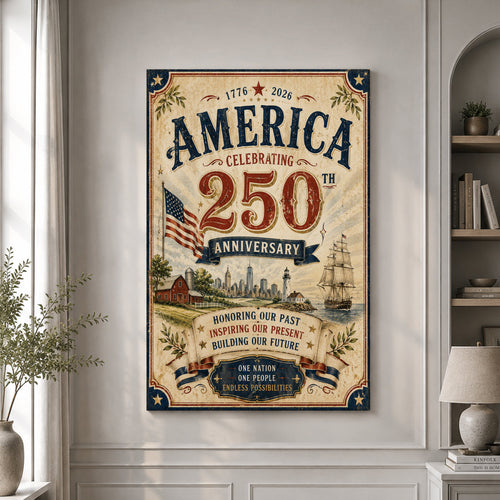 America Celebrating 250th Anniversary Poster Patriotic Home Decor - Pvr
