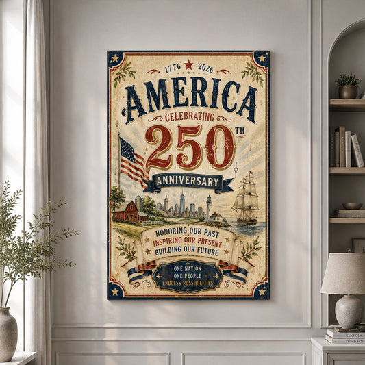America Celebrating 250th Anniversary Poster Patriotic Home Decor - Pvr