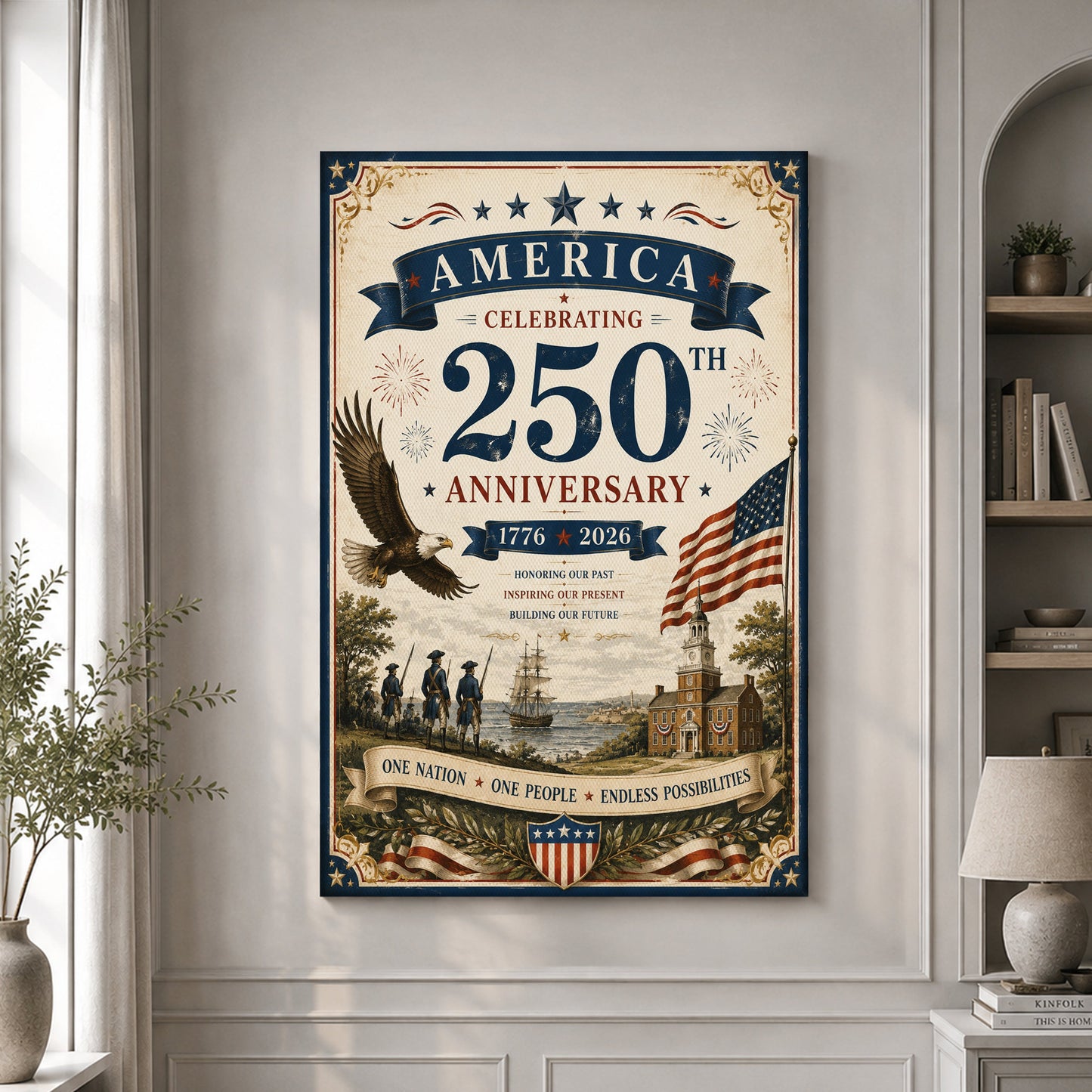 USA America 250th Poster America's 250 Birthday Home Decor Patriotic Gifts For Veterans - Pvr