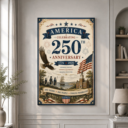 USA America 250th Poster America's 250 Birthday Home Decor Patriotic Gifts For Veterans - Pvr
