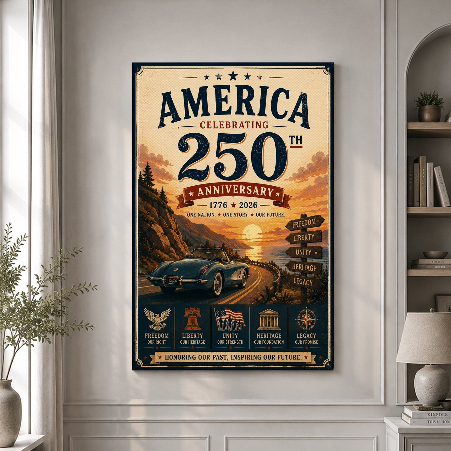 USA America 250th Poster American 250 Years Birthday Home Decor Unique Patriotic Gift - Pvr