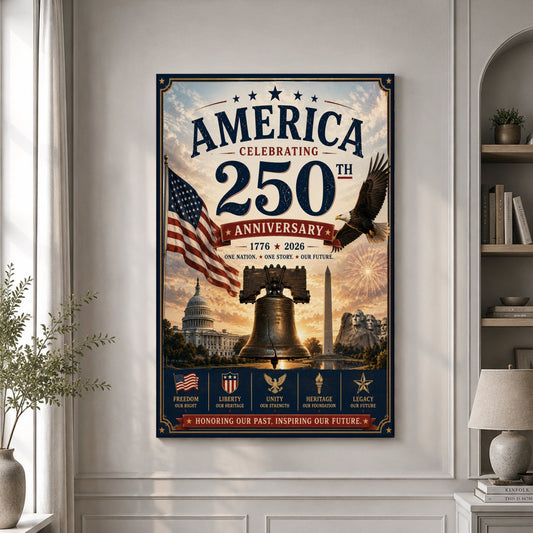 USA America 250th Poster Celebrate America's 250th Anniversary Home Decor Patriotic Gifts - Pvr