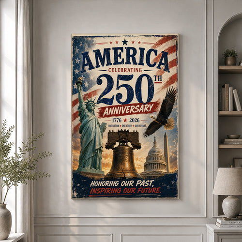USA America 250th Poster In God We Trust Wall Decor Patriotic Gift For Women - Pvr