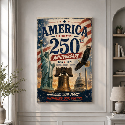 USA America 250th Poster In God We Trust Wall Decor Patriotic Gift For Women - Pvr