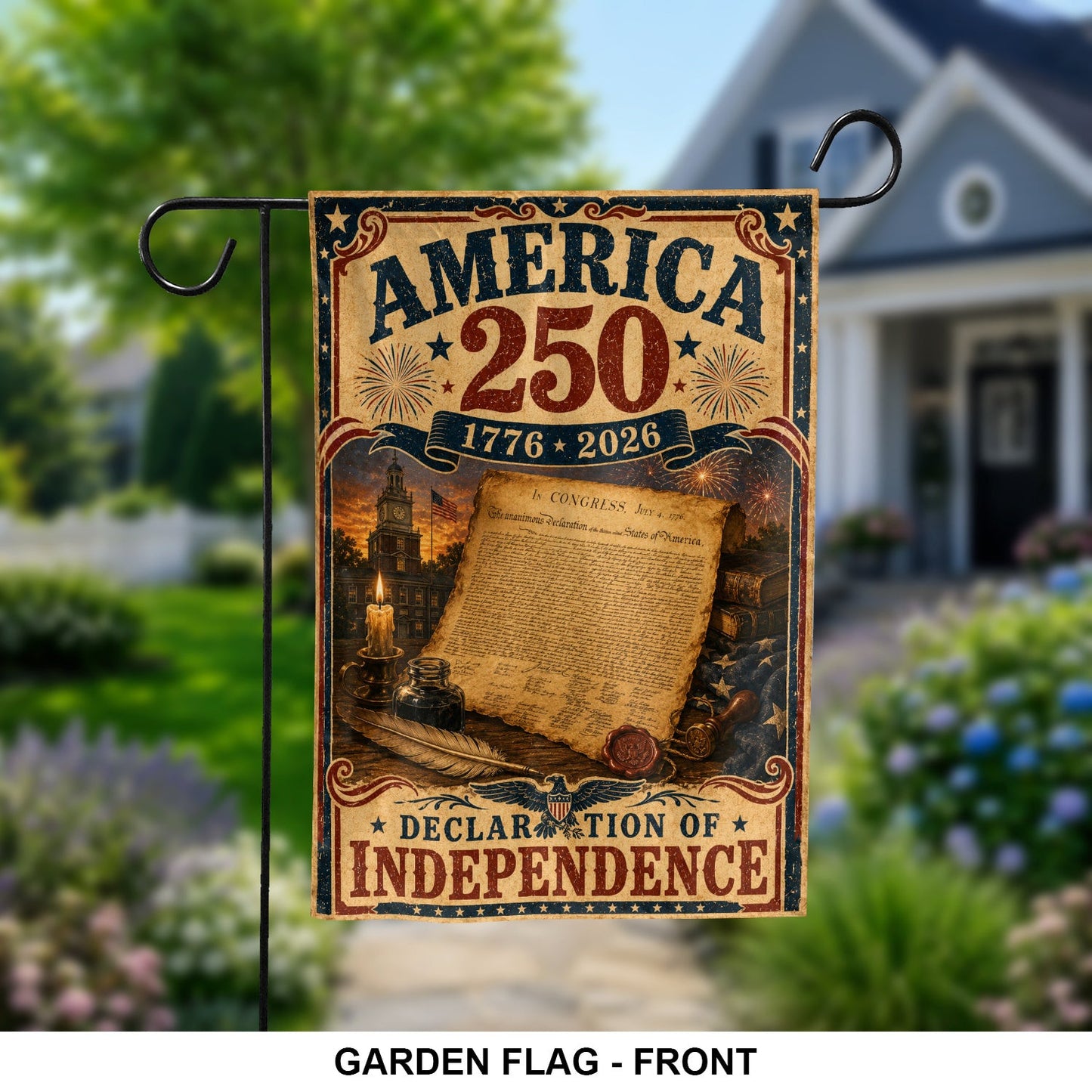 America 250 Years Flag Declaration Of Independence Patriotic Outdoor Decor - Pvr