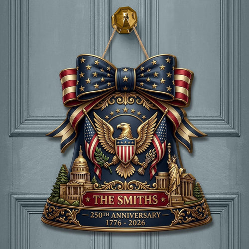 Custom America 250th Anniversary Bell Door Hanger Wood Sign Home Decor Items Patriotic Gifts - Pvr