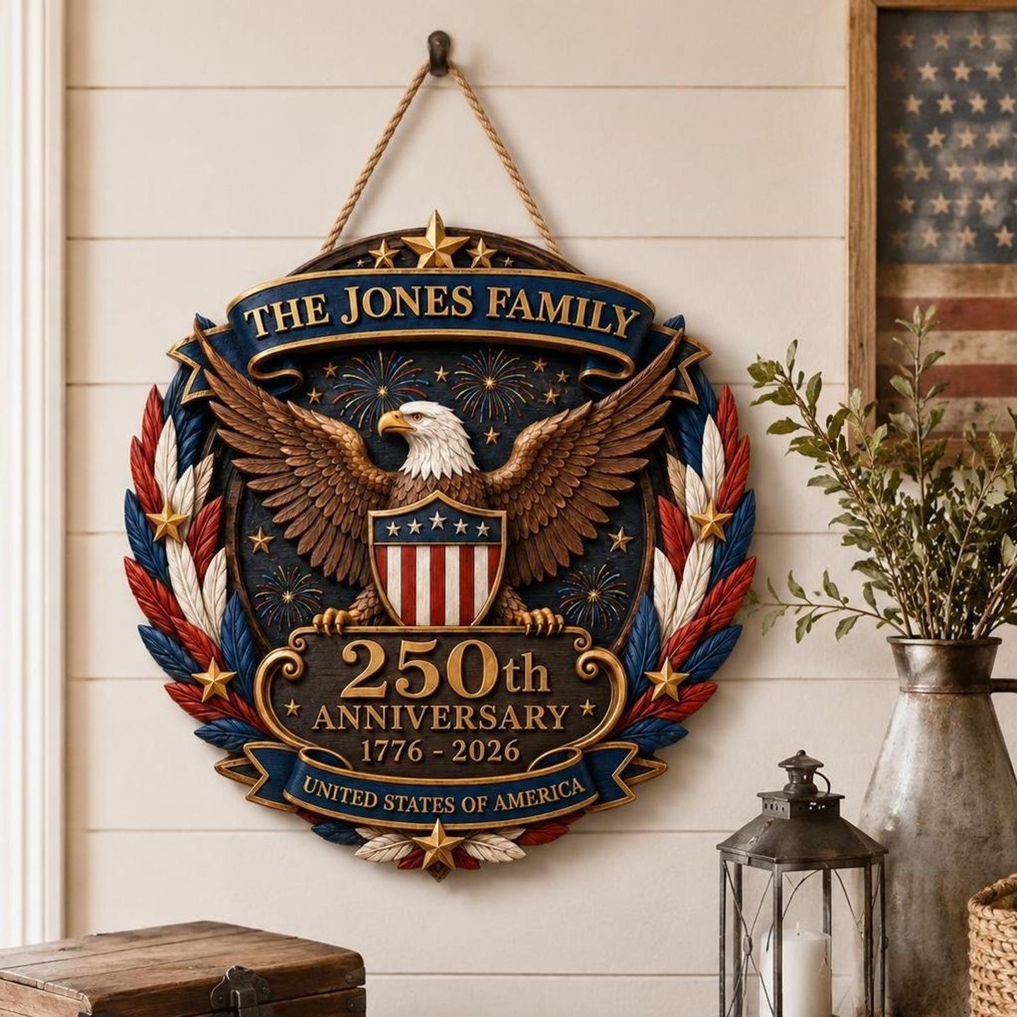 Custom America 250th Anniversary Patriotic Eagle Wood Sign Patriotic House Decor Items - Pvr
