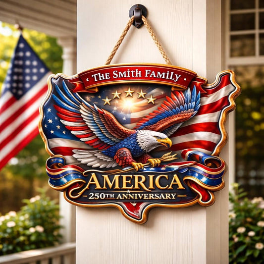 Custom American Flag Eagle 250th Anniversary Wood Sign Home Decor Items Patriotic Gifts - Pvr