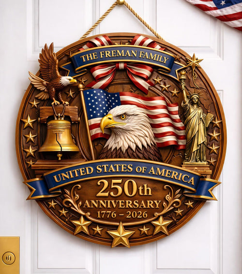 Personalized USA Flag 250th Anniversary Wood Sign Patriotic Eagle Merch Patriotic Family Gifts - Pvr