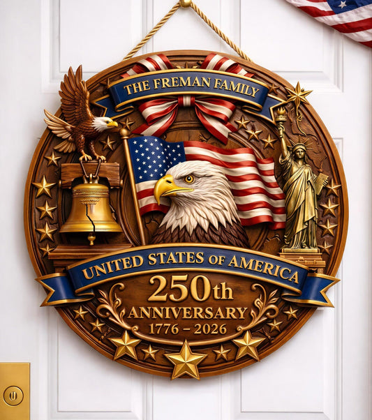 Personalized USA Flag 250th Anniversary Wood Sign Patriotic Eagle Merch Patriotic Family Gifts - Pvr