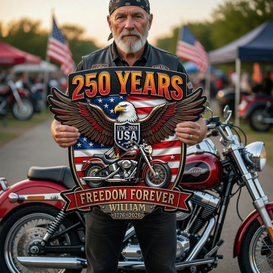 Personalized Biker USA 250 Years Eagle Motorcycle Metal Sign Patriotic Merch Gift For Him - Pvr