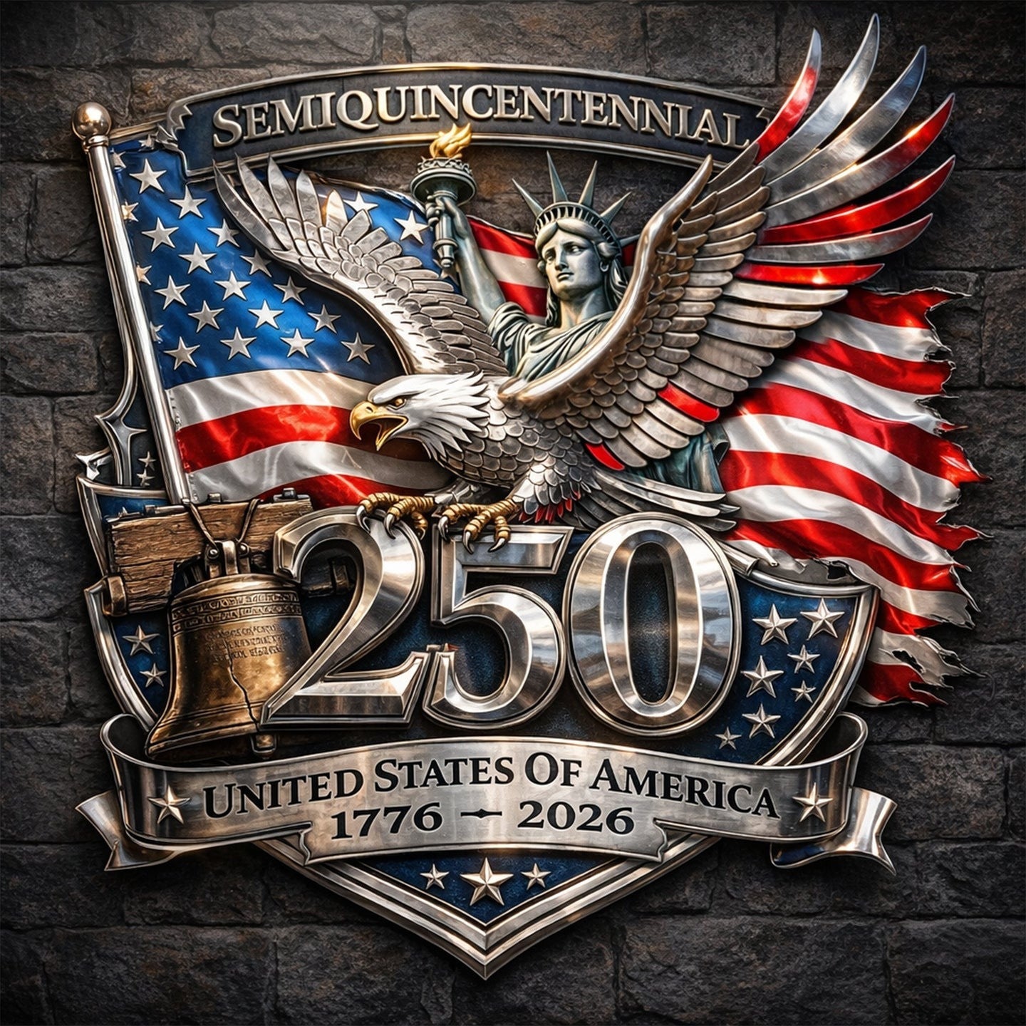 USA Semiquincentennial 250 Years Of America Anniversary Metal Sign US Patriot Merch Gifts Ideas - Pvr
