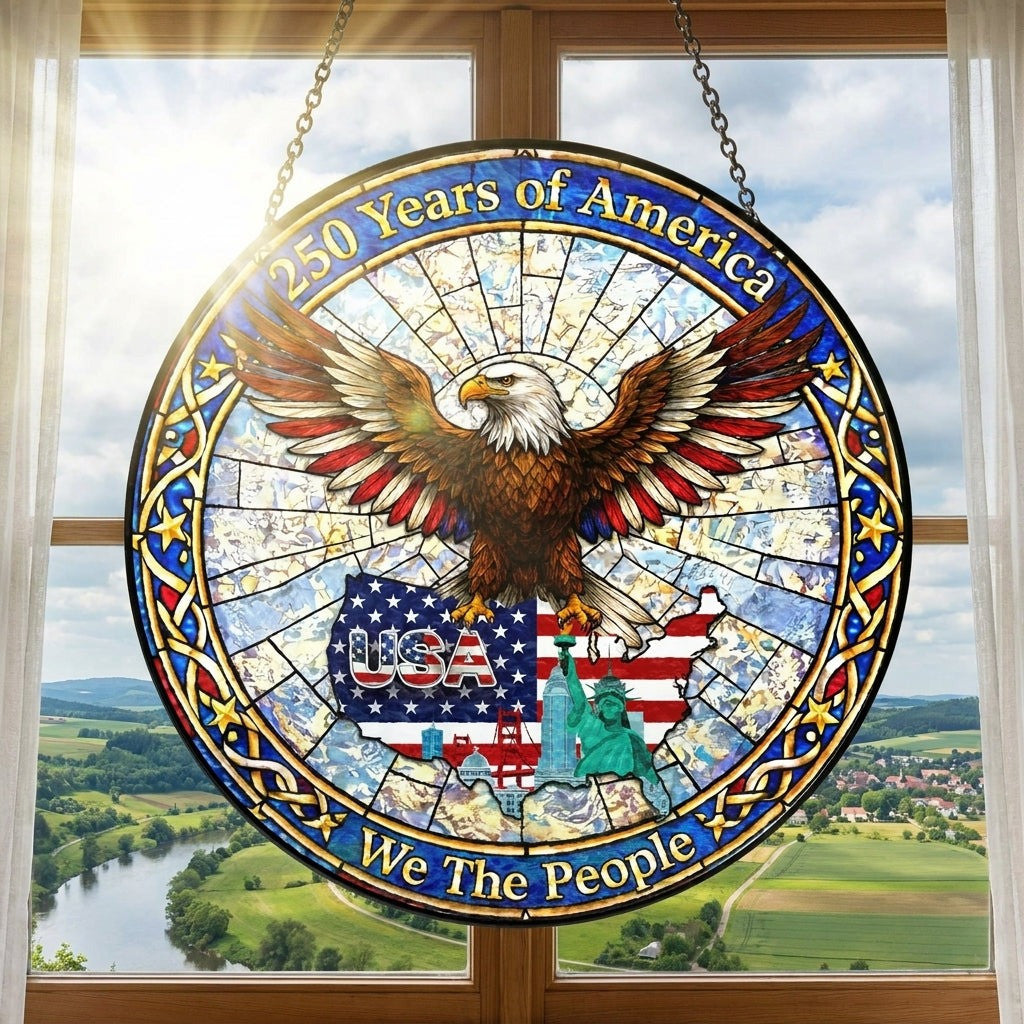 250 Years Of America Suncatcher Patriotic Eagle Maps USA Home Deocor - Pvr