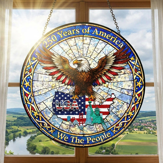 250 Years Of America Suncatcher Patriotic Eagle Maps USA Home Deocor - Pvr