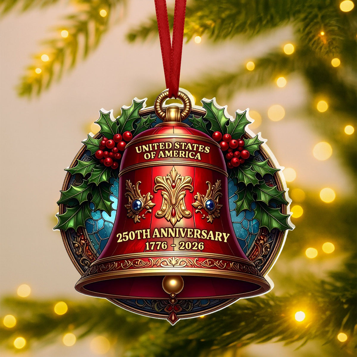 250 Years Of America Acrylic Ornament American Independence Xmas Decor - Pvr