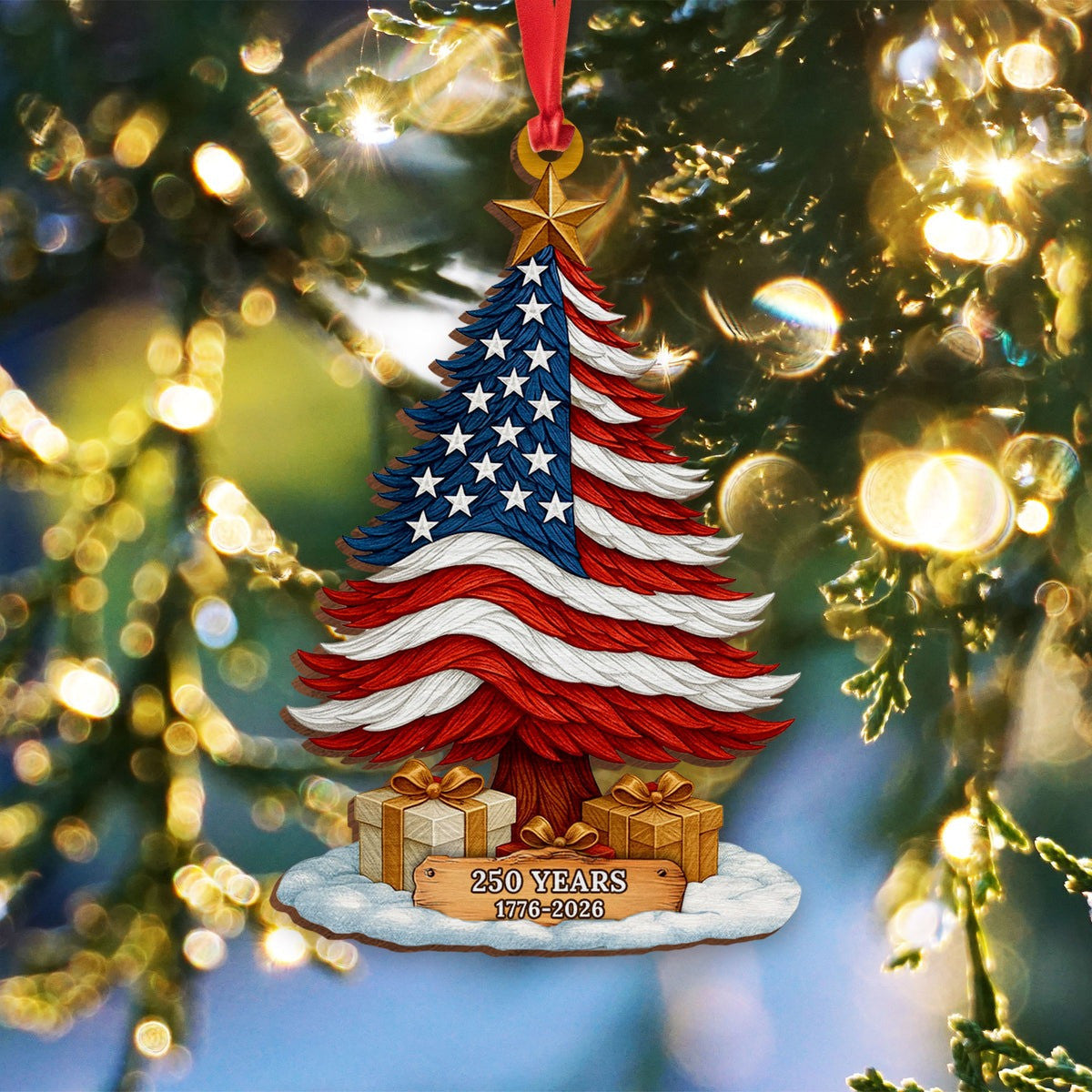 250 Years of America Patriotic Christmas Ornament 1776 - 2026 Christmas Tree Decoration - Pvr