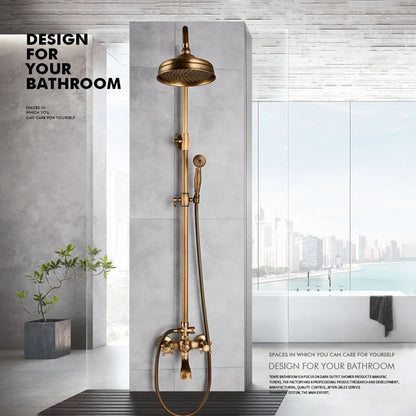 POIQIHY Vintage Rainfall Shower System - Antique Brass Wall Mount