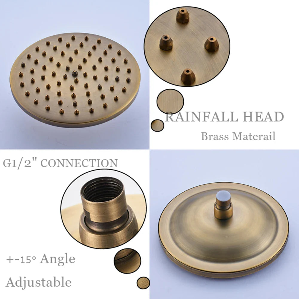 POIQIHY Vintage Rainfall Shower System - Antique Brass Wall Mount