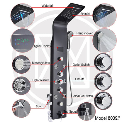 LED Rainfall Shower Panel - Massage Jet Column System