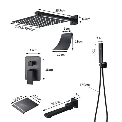Rozin Matte Black Rainfall Shower System - Wall Mounted Kit