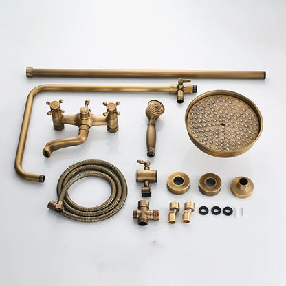 POIQIHY Vintage Rainfall Shower System - Antique Brass Wall Mount