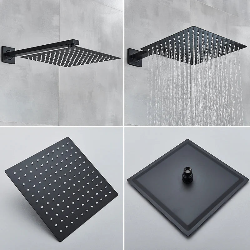 Rozin Matte Black Rainfall Shower System - Wall Mounted Kit