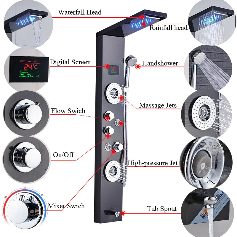 LED Shower Panel - Luxury Rainfall Column with Hand Shower