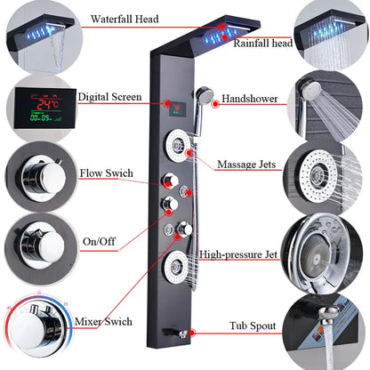 LED Shower Panel - Luxury Rainfall Column with Hand Shower