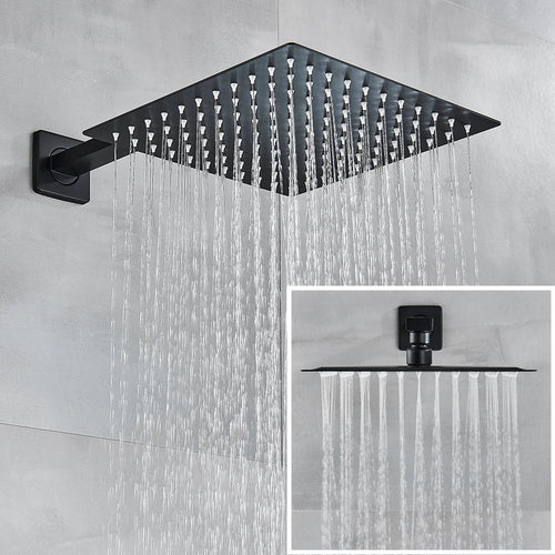 POIQIHY Aura - Matte Black Rainfall Shower System with In-Wall Mixer
