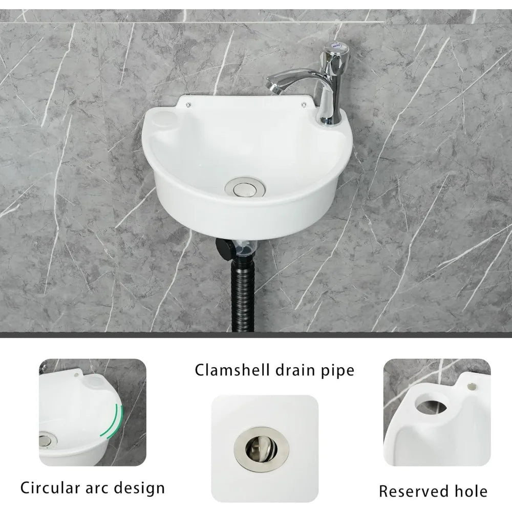 Small Wall Mount Bathroom Sink with No-Drill Adhesive