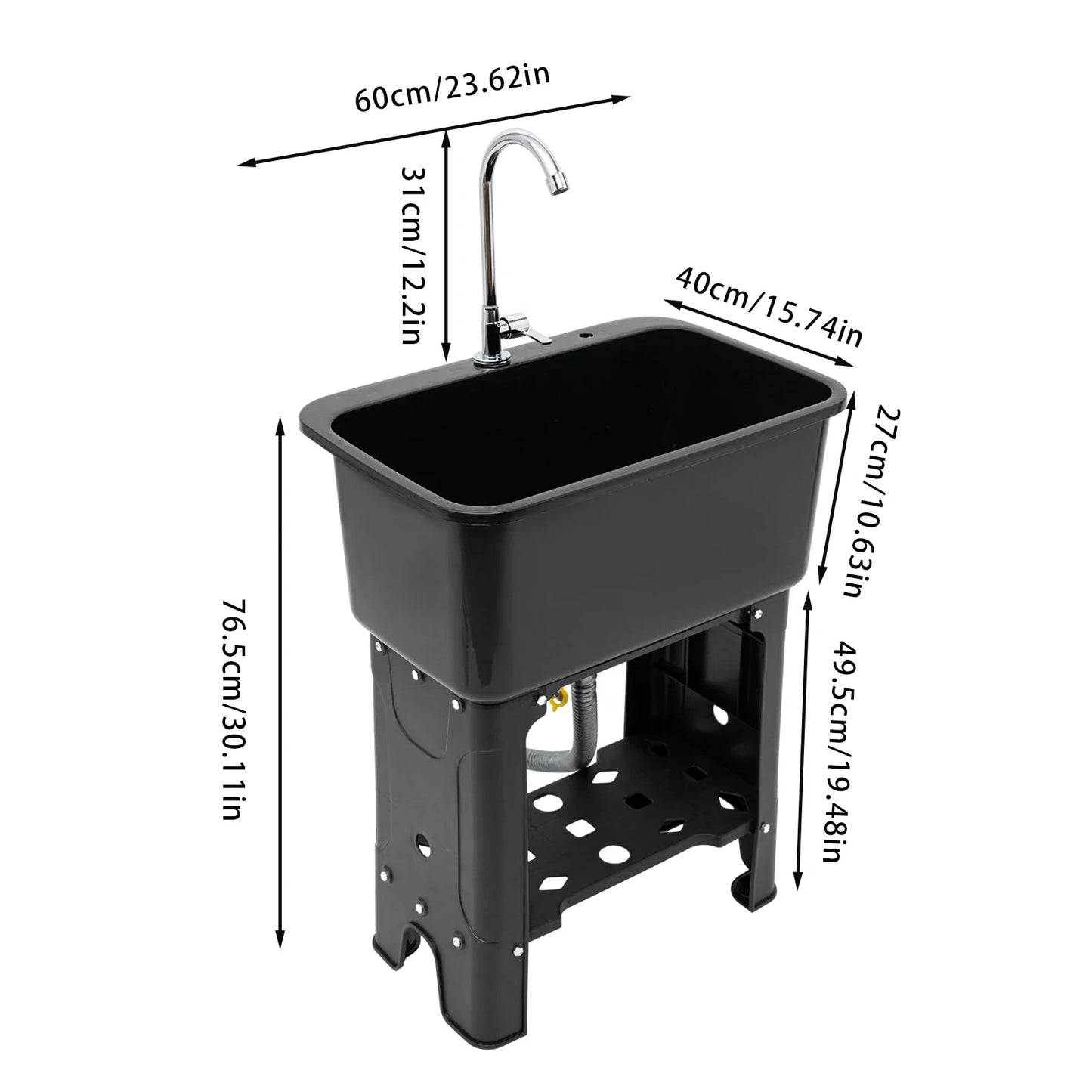 Freestanding Black Utility Sink with Faucet & Shelf