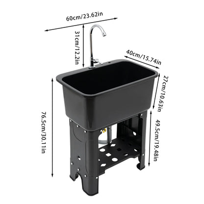 Freestanding Black Utility Sink with Faucet & Shelf