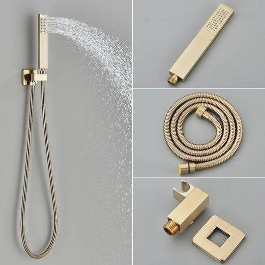 Brushed Gold Rainfall Shower Set - Wall Mounted Mixer Tap