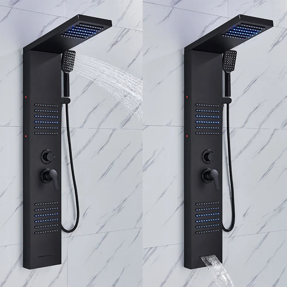 AuraLux LED Shower Panel Tower - Rain & Waterfall Massage Column