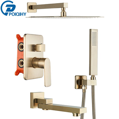 Brushed Gold Rainfall Shower Set - Wall Mounted Mixer Tap