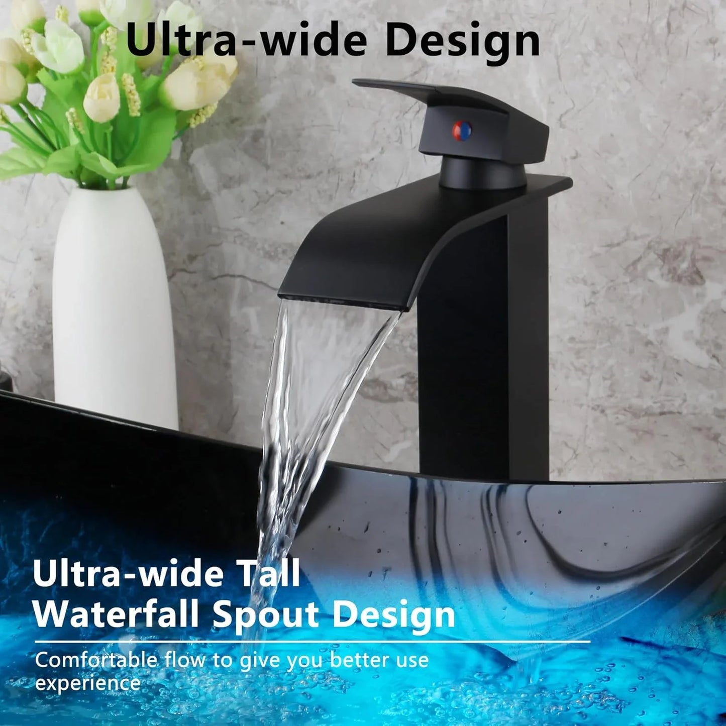 Blue Oval Tempered Glass Vessel Sink Set