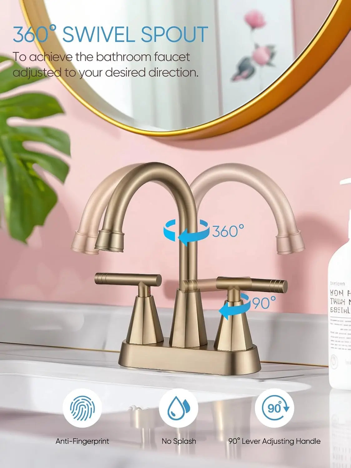 Brushed Gold 4-Inch Centerset Bathroom Faucet - 2-Pack
