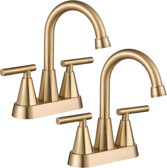 Brushed Gold 4-Inch Centerset Bathroom Faucet - 2-Pack