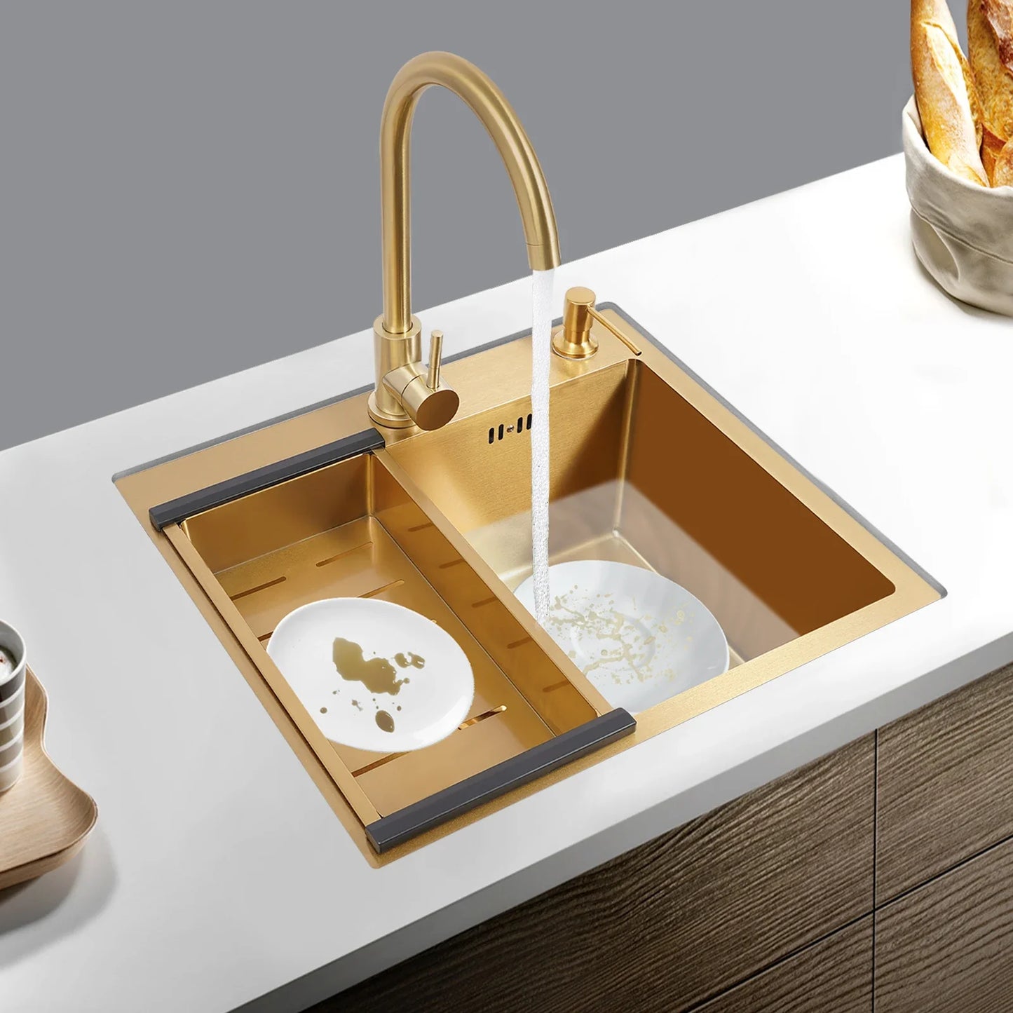 Gold Stainless Steel Single Bowl Kitchen Sink Set