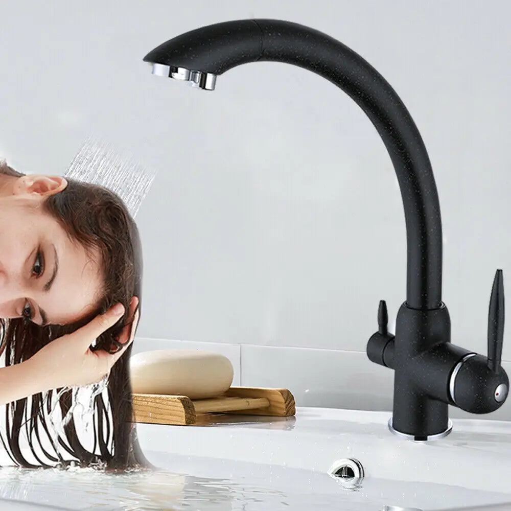 Matte Black Pull-Out Kitchen Mixer Tap with 360° Swivel